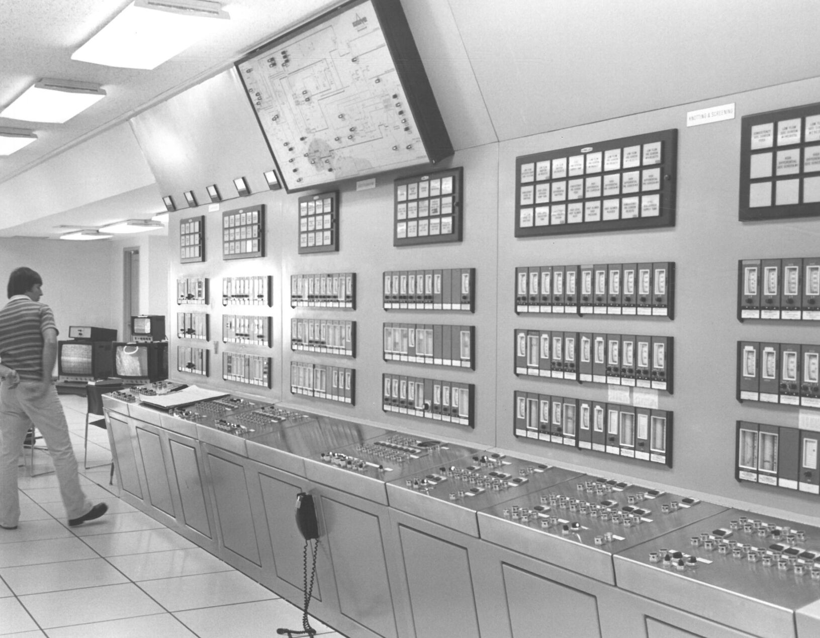 Control room at Scott Paper Co. Somerset Mill. October 1977